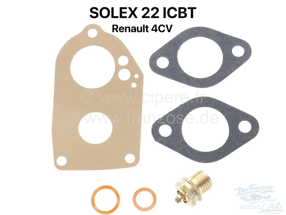 Renault - Carburettor gasket set Solex 22 ICBT. Suitable for Renault 4CV.