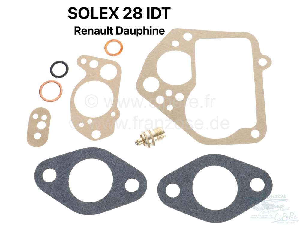 Renault - Carburettor gasket set Solex 28 IDT. Suitable for Renault Dauphine.