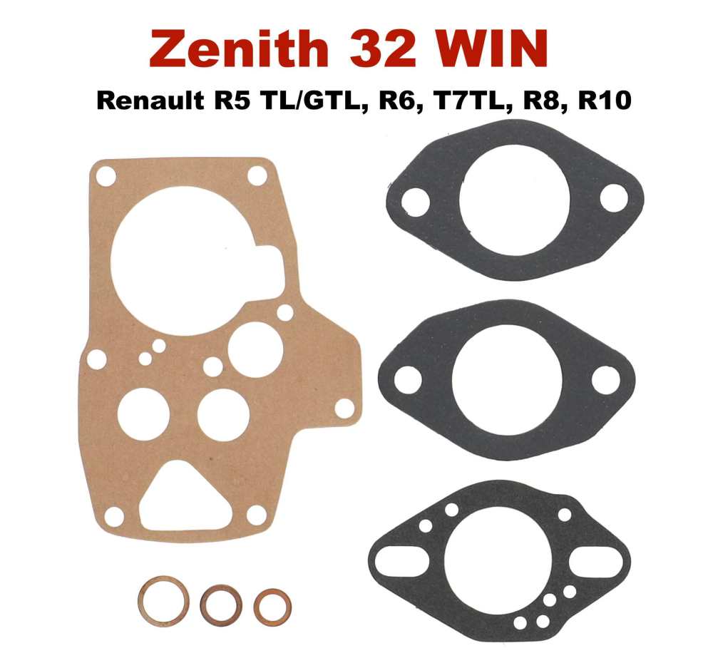 Renault - Carburetor sealing set Zenith 32 WIN. Suitable for Renault R5TL/GTL. R6, R7TL, R8 + R10