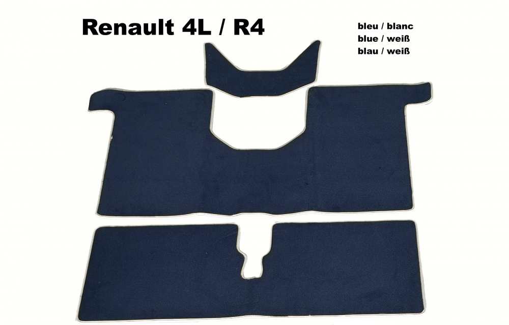 Renault - R4, carpet set. Velour Excellence dark blue (Belu marine) with white (Blanc) vinyl border 