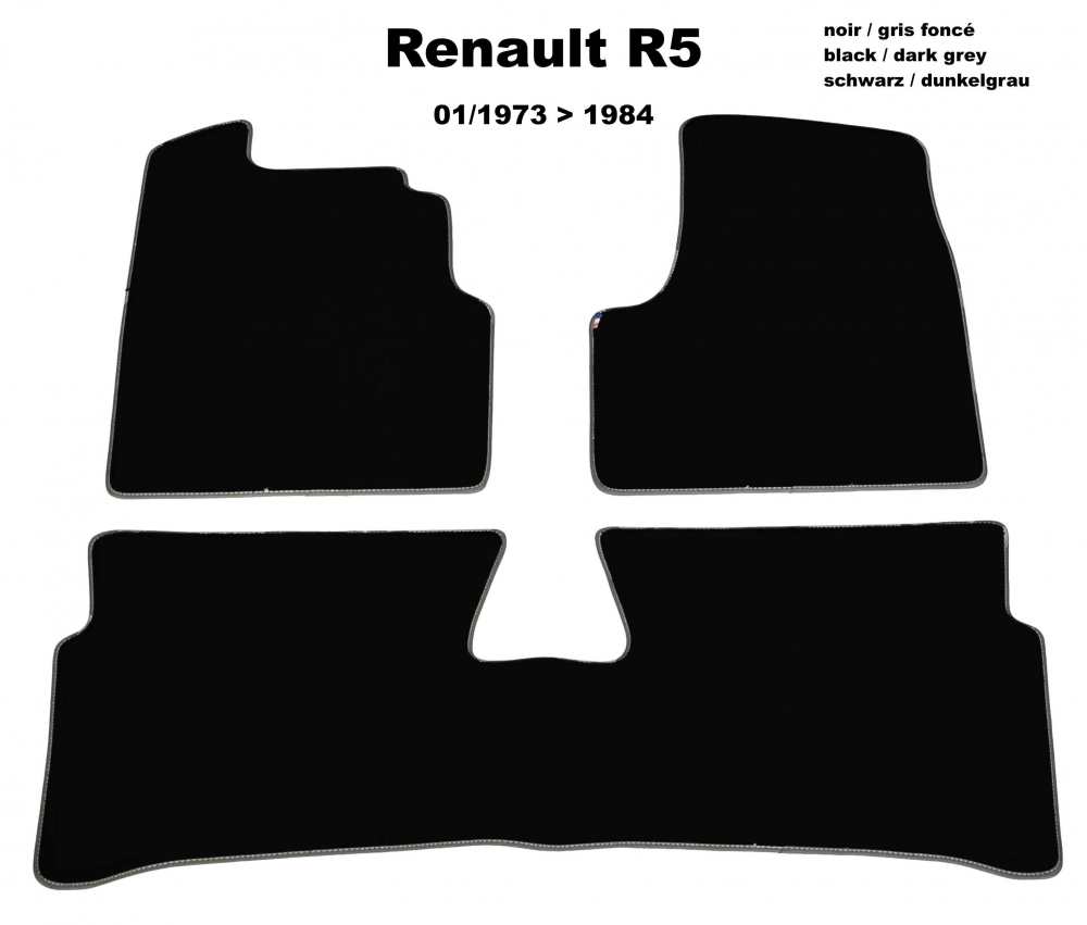 Renault - R5, floor mat set Velour Exellence (3 pieces, 2x front + 1x rear), black with grey (Gris F