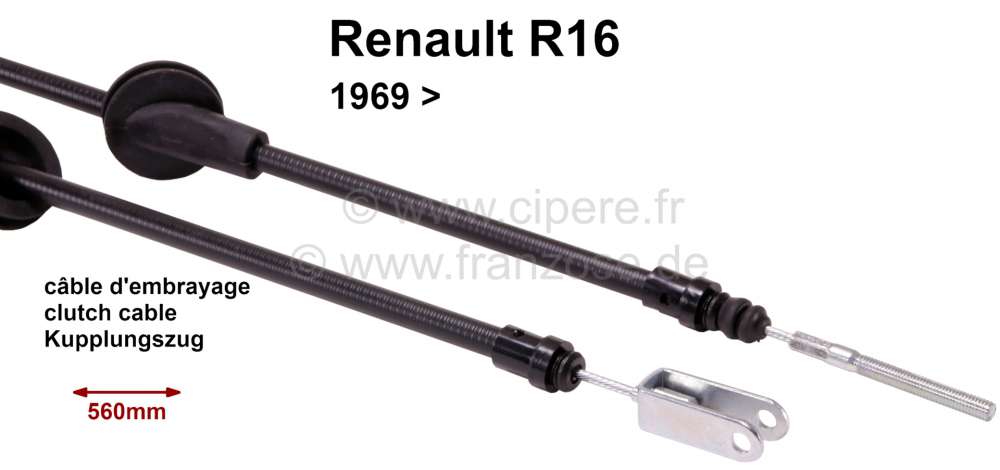 Alle - Clutch cable Renault 16. Installed starting from year of construction 1969. Sleeve: 380mm.
