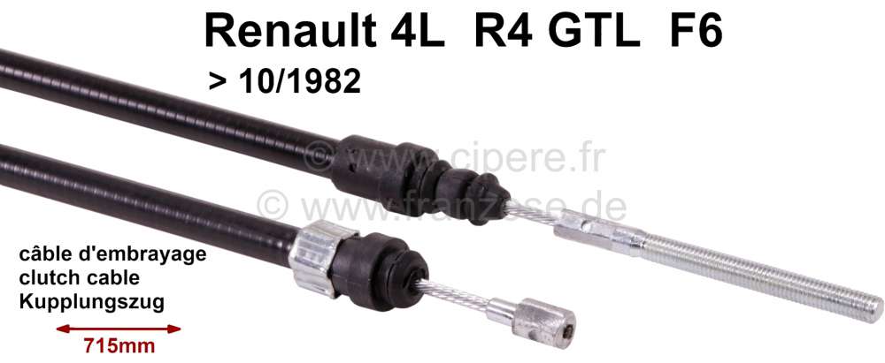 Renault - Clutch cable Renault 4 GTL, F6. To year of construction 10/1982. Sleeve: 550mm. Overall le