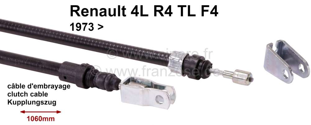 Alle - Clutch cable Renault 4 L, TL, F4. Starting from year of construction 1973. Sleeve: 975mm. 