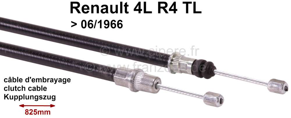 Alle - Clutch cable Renault 4 L, TL. Installed to year of construction 06/1966. Sleeve: 675mm. Ov