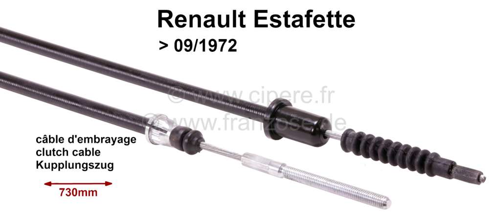 Renault - Clutch cable Renault Estafette, to year of construction 09/1972. Overall length: 730mm. Sl