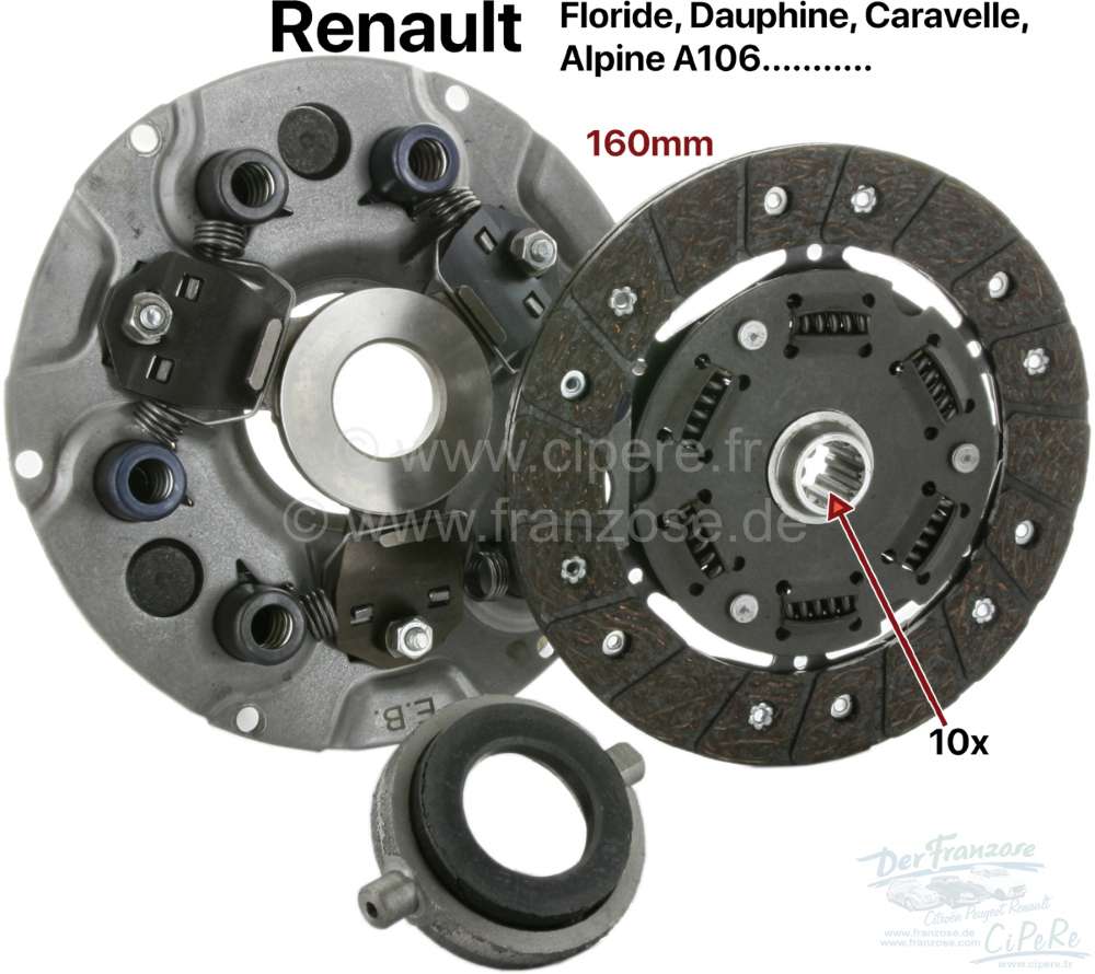 Renault - Clutch set Renault rear engine (Floride, Dauphine, Caravelle, A106, etc.). 10 teeth (the c