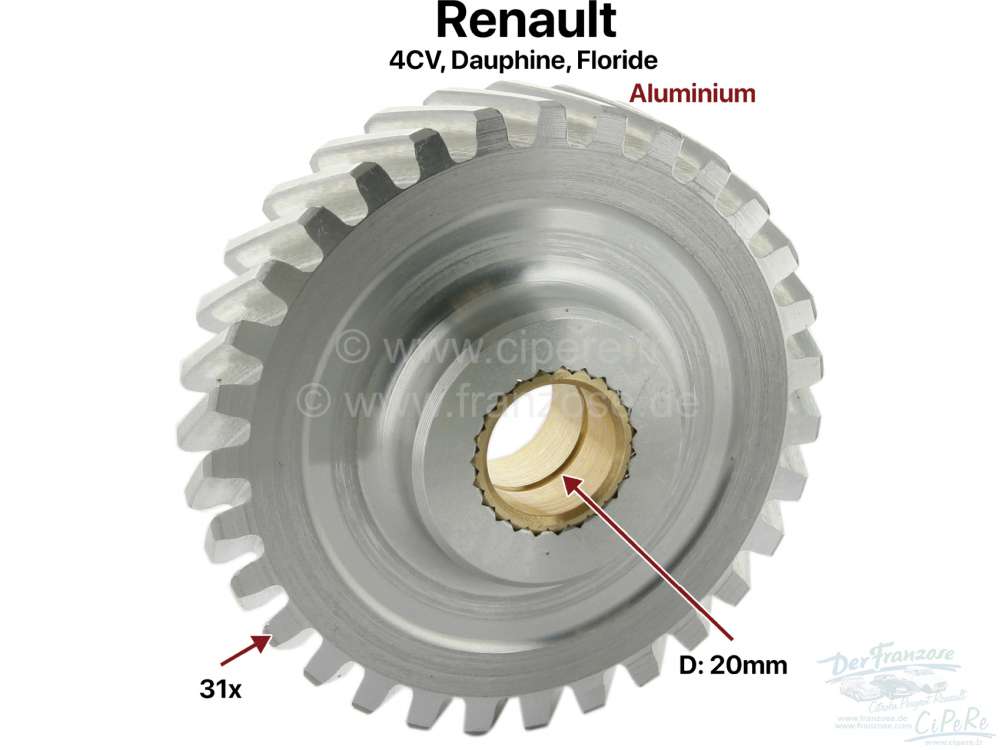 Renault - 4CV/Dauphine/Floride, spur gear of 31 teeth (Aluminium). Diameter: 98mm. Inside diameter: 