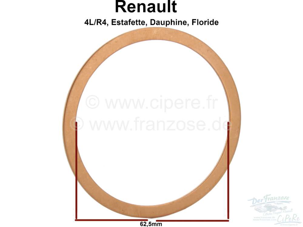 Renault - Liners sealing rings down, made of copper. Diameter: 62,5x70x1mm. Suitable for the followi