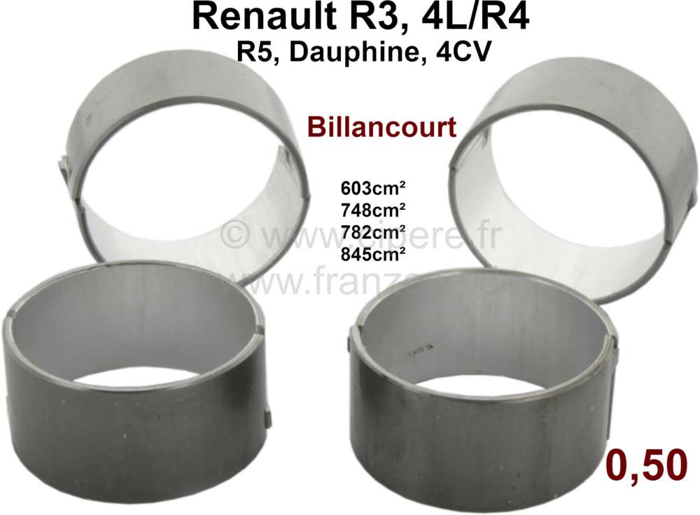 Renault - R4/4CV/Dauphine, connecting rod bearing set. Wide 21,16mm. 2 oversize (+0,50). Suitable fo