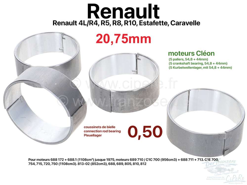 R4/Estafette/Caravelle, connecting rod bearing set, 2 oversize (+0 