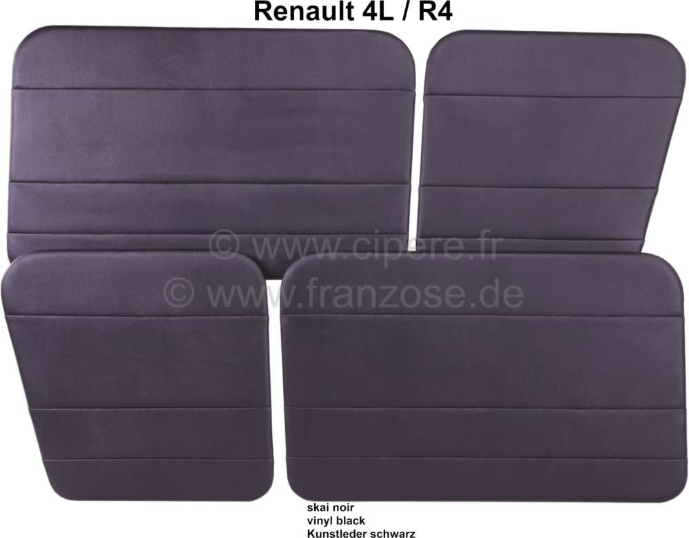 Renault - R4, door lining (4 fittings) vinyl black. In front + rear. The door linings have horizontr