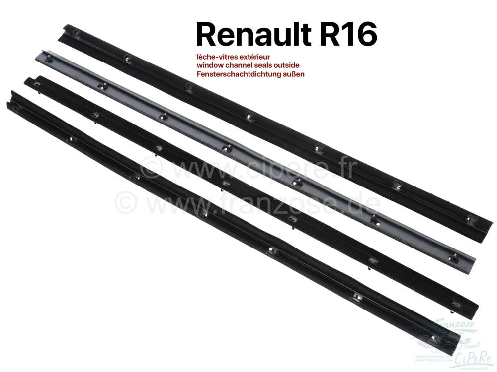 Renault - R16, window channel seals outside, 4 fittings, inclusive. Clamps. Suitable for Renault R16