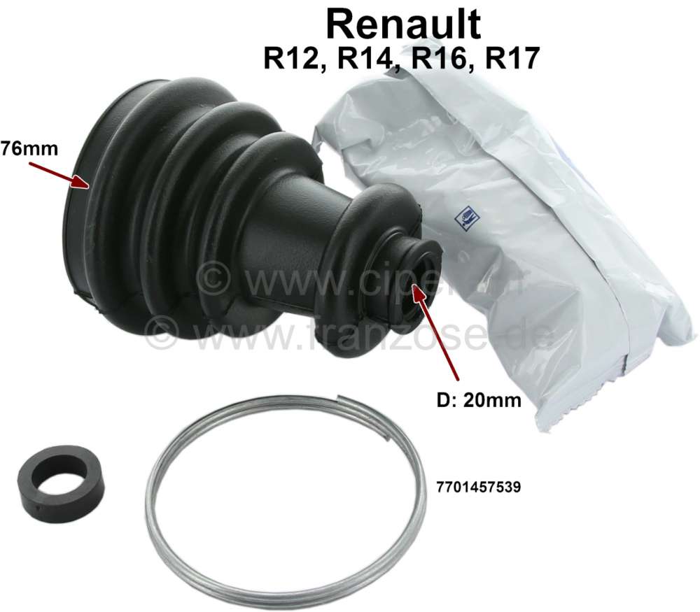 Renault - Collar drive shaft, wheel side (with clips and lubricating grease). Suitable for Renault R