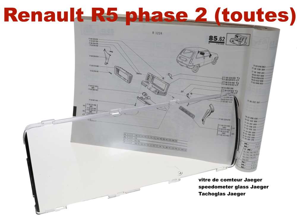 Renault - R5, speedometer glass Jaeger (speedometer cover). Suitable for all Renault R5 phase 2. Als