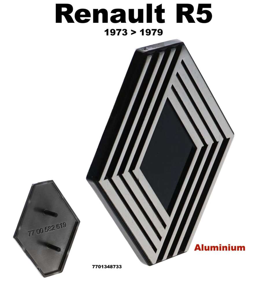 Renault - R5, Renault emblem for the bonnet (made of aluminium). Suitable for Renault R5 (Phase 1), 