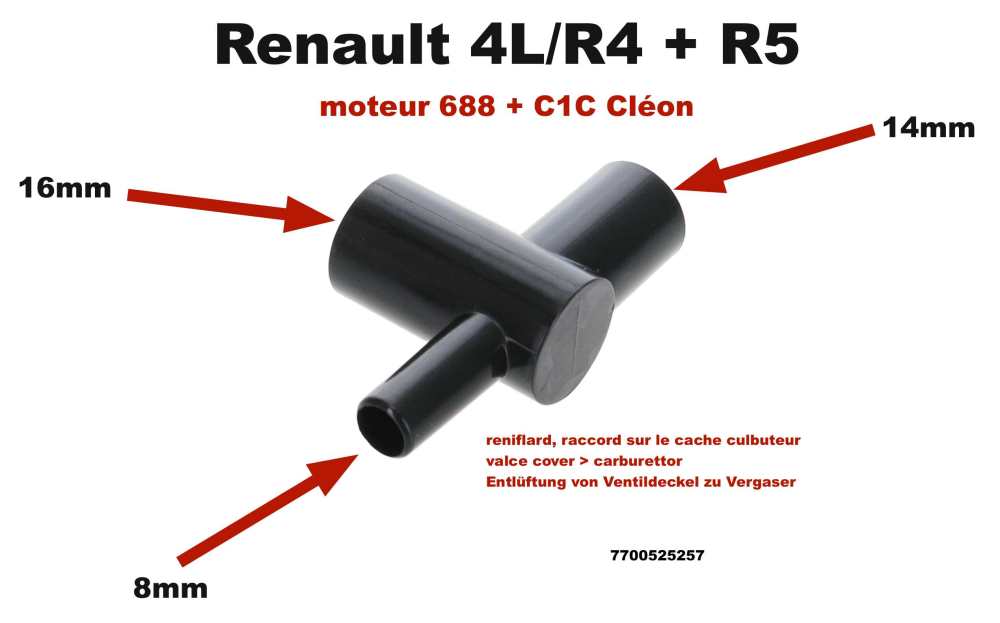 Alle - Crankcase ventilation (engine ventilation) connector. Suitable for Renault R4, R5 with eng