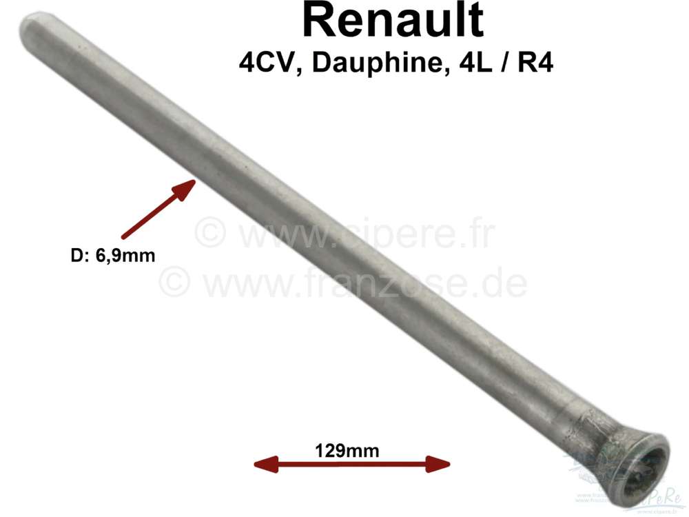 Renault - Push rod (per piece), suitable for Renault R4, Dauphine, 4CV. Length: 129mm. Shank diamete