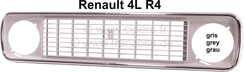 Renault - R4, Radiator grill, from synthetic (with circulating chrome trim). Color: grey. Suitable f