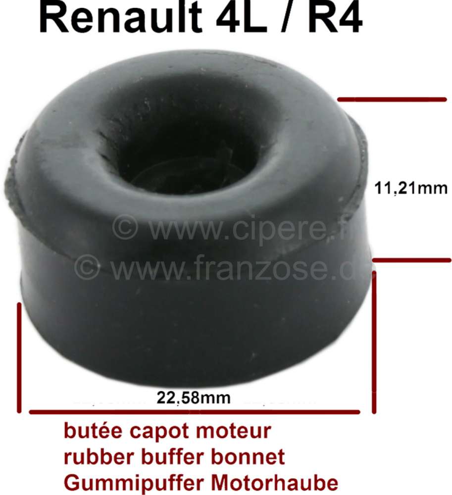 Renault - R4, Rubber buffer for the bonnet. Suitable for Renault R4. Diameter: 22,58mm. Height: 11,2