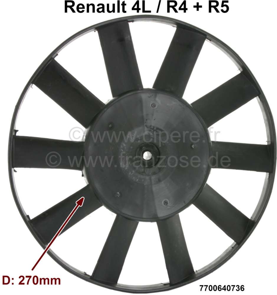 Citroen-2CV - R4/R5, fan blade 270mm diameter. 10 sheets. Suitable for Renault R4 + R5. Or. No. 77006407