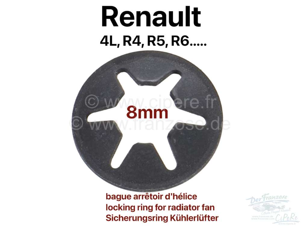 Renault - R4/R5/R16, locking ring for radiator fan (fixing fan blade to fan motor). For 8mm shaft. S