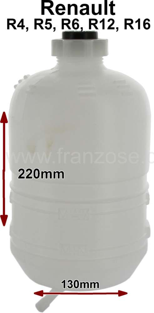 Renault - R4/R5/R16, radiator expansion tank, round. Suitable for Renault R4, R5, R6, R12, R16.