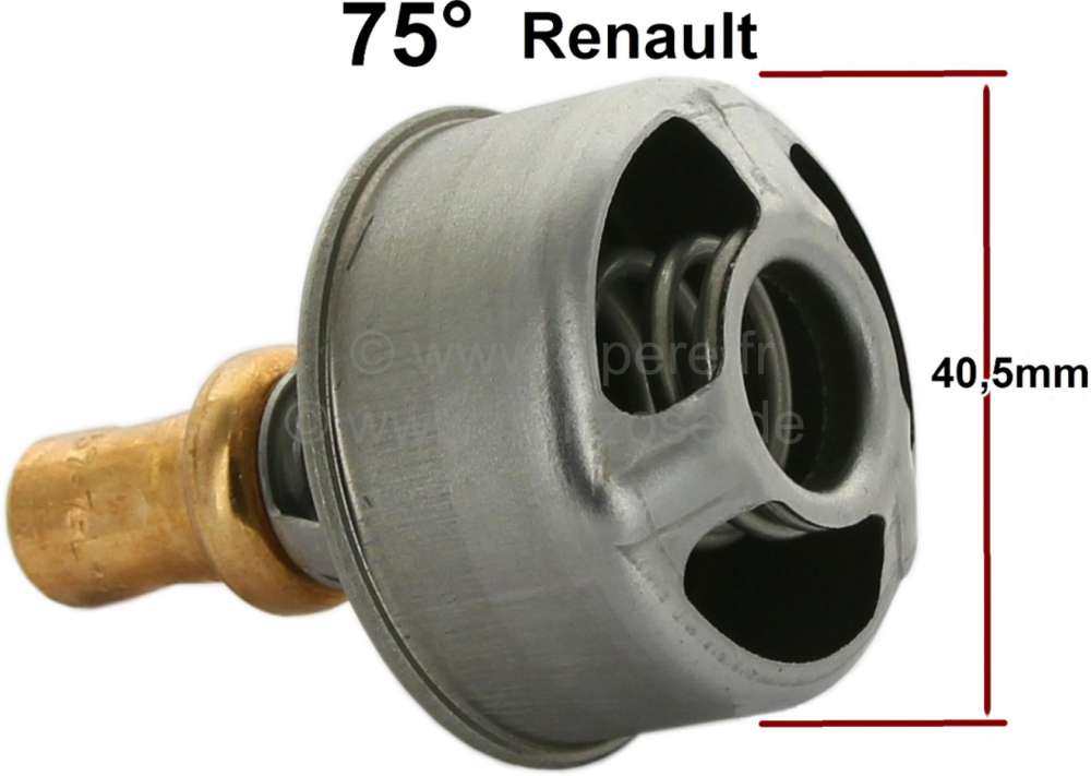 Renault - Thermostat 75°. Suitable for Renault R4, R16, rear engine. Old version. 40,5mm diameter, 