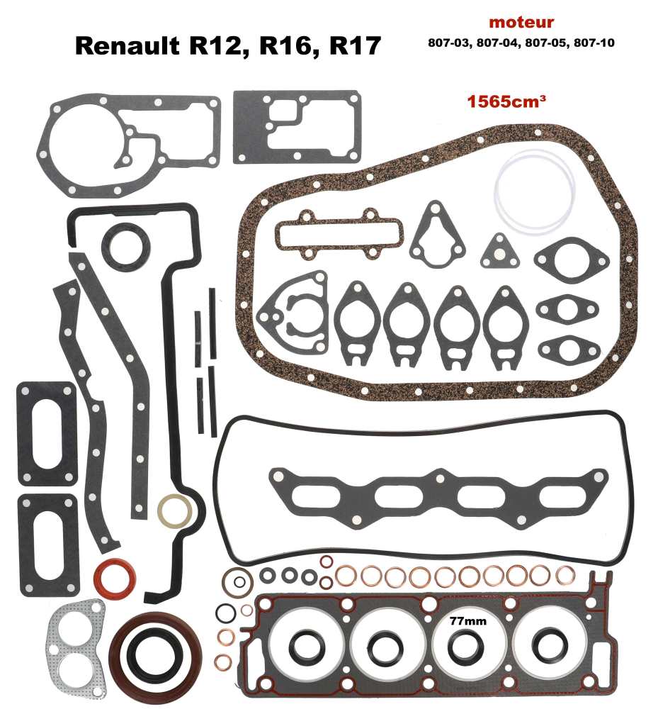 Alle - R12/R16/R17, engine gasket set completely, inclusive cylinder head gasket. Suitable for Re