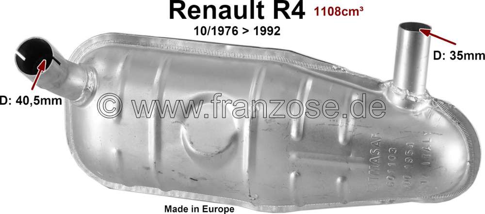 Alle - R4 (1108cc), exhaust silencer in front (under the fender). Suitable for Renault R4, of yea