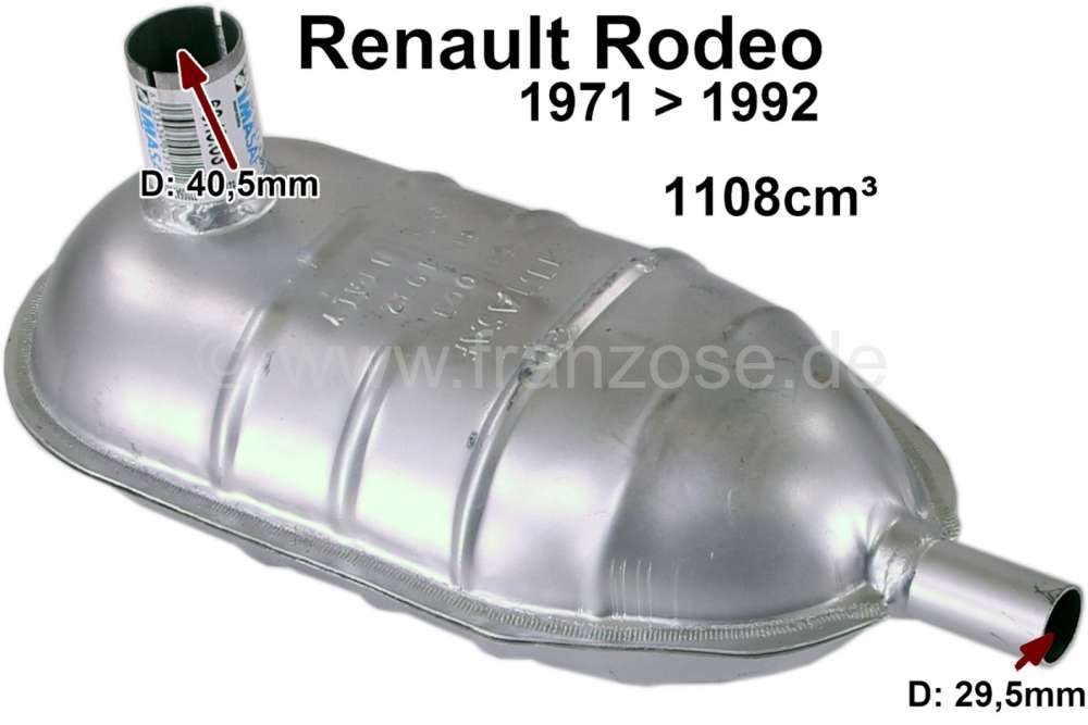 Renault - Rodeo, (1108cc), exhaust silencer in front. Suitable for Renault Rodeo, of year of constru