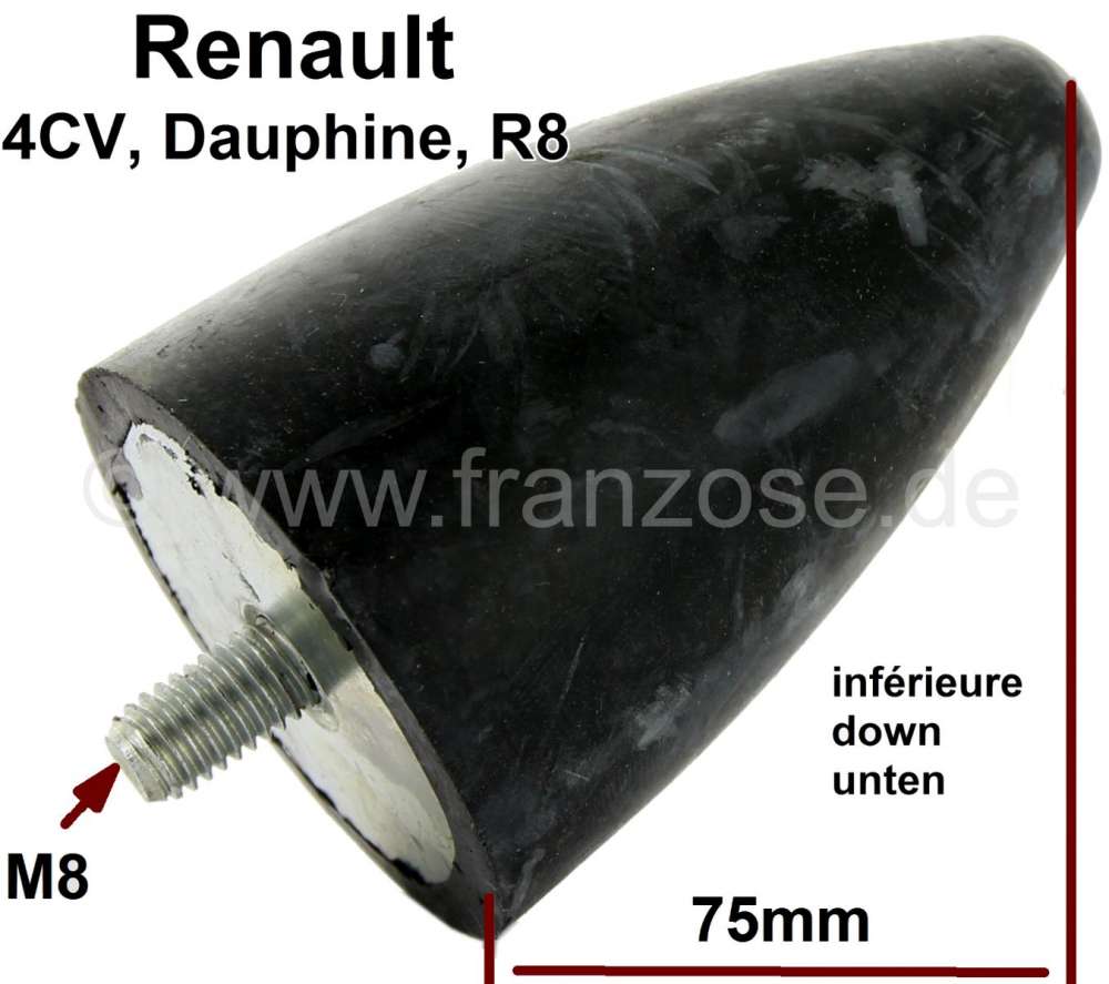 Alle - 4CV/Dauphine/R8, rubber stop front axle (new version) down. Suitable for Renault 4CV, Daup