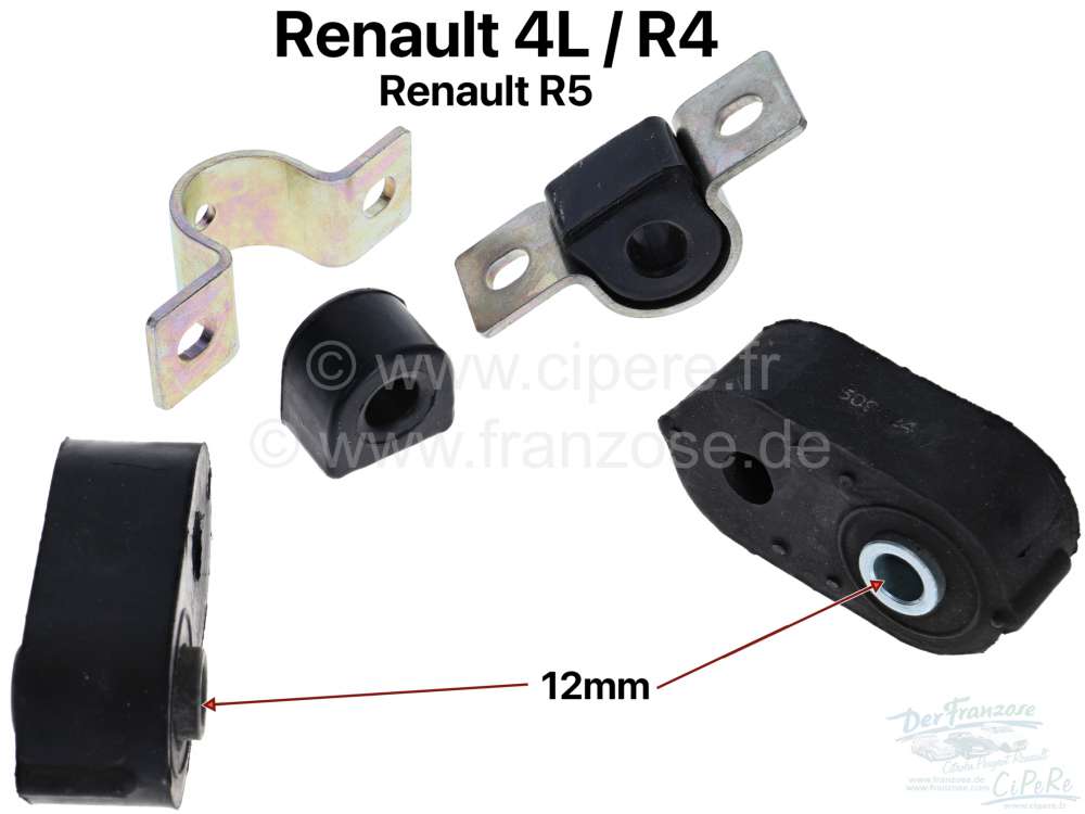 Alle - Anti roll bar repair set, for 12mm anti roll bar. Suitable for Renault R4 + R5. includes: 