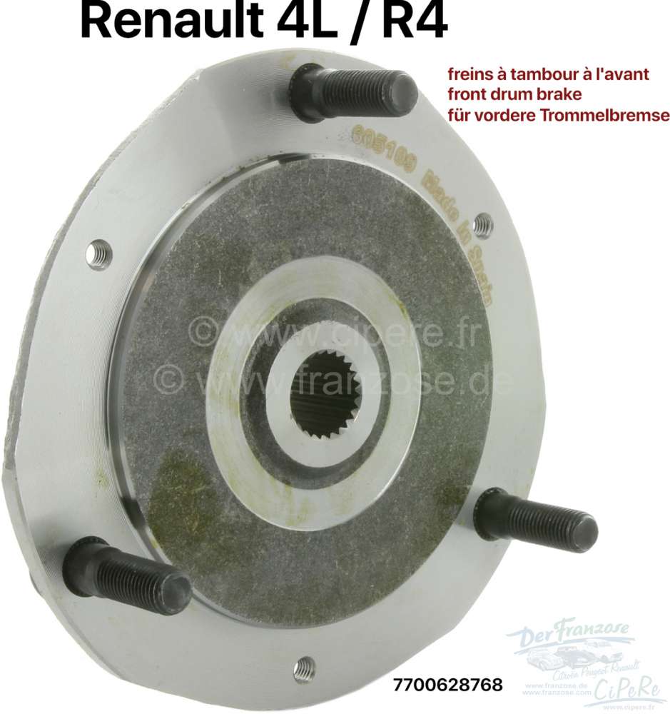 Alle - R4, wheel hub (wheel plate) front. Suitable for Renault R4, with front drum brake. Diamete