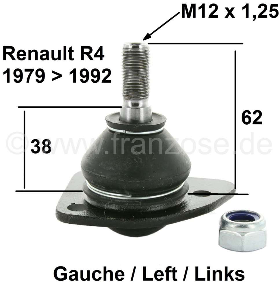 Renault - R4/R5, ball and socket joint lower on the left. Suitable for Renault R4 + R5. Installed fr
