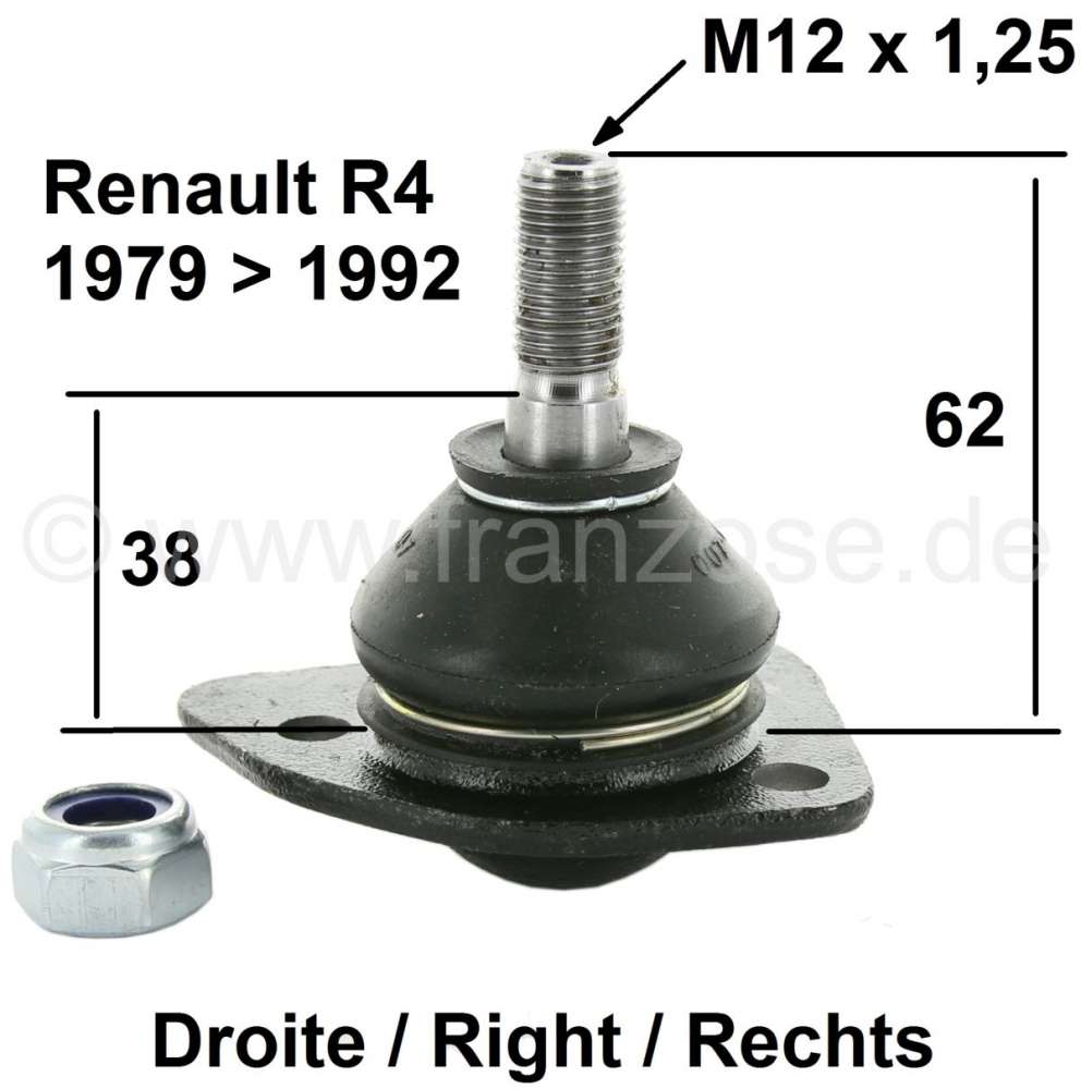 Citroen-2CV - R4/R5, ball and socket joint lower on the right. Suitable for Renault R4 + R5. Installed f