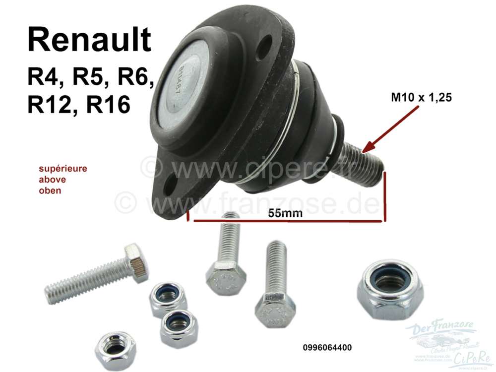 Citroen-2CV - R4/R5/R6/R16, ball and socket joint above, for Renault R4, R5, R6. On the left + on the ri