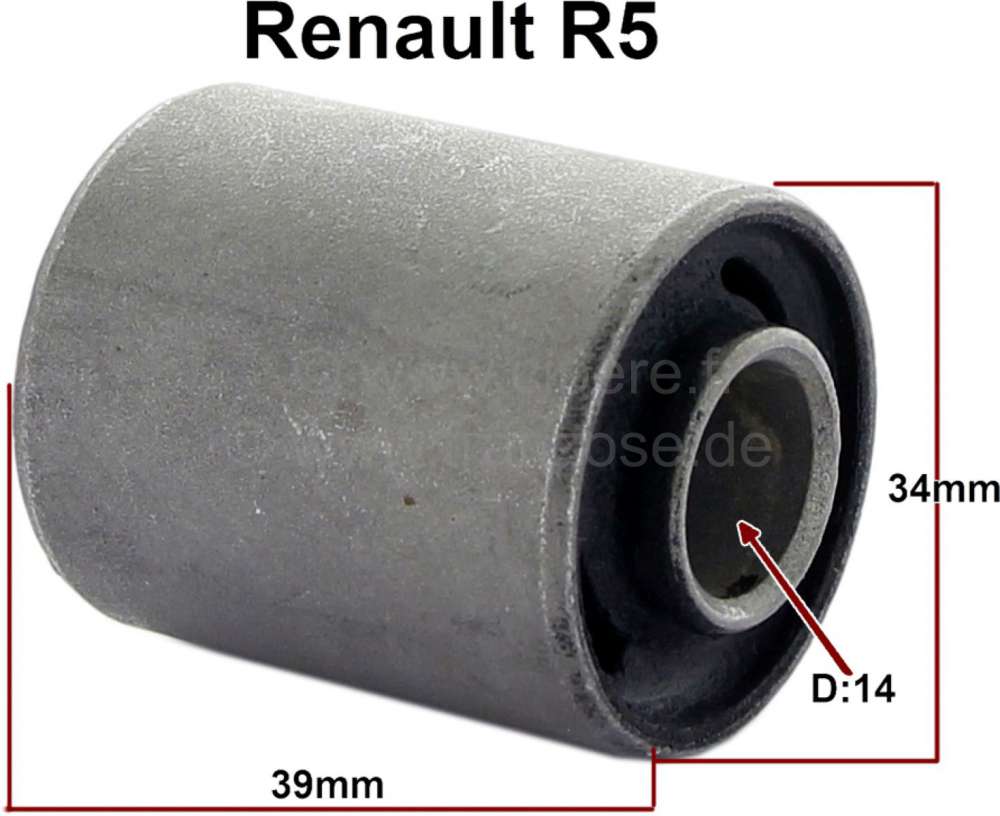 Renault - R5, bonded-rubber bushing suspension. Suitable for Renault R5. Measurements: 14 x 34 x 45 