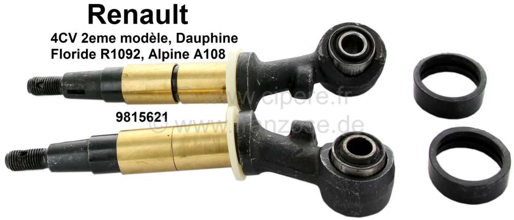 Renault - Stub axle repair set (2 pieces), with bonded-rubber bushings. Suitable for Renault 4CV (2 