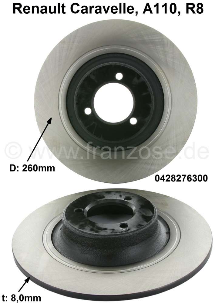 Renault - Brake disk (2 pieces). Suitable in the front + in the rear. For Renault R8, Caravelle, Alp