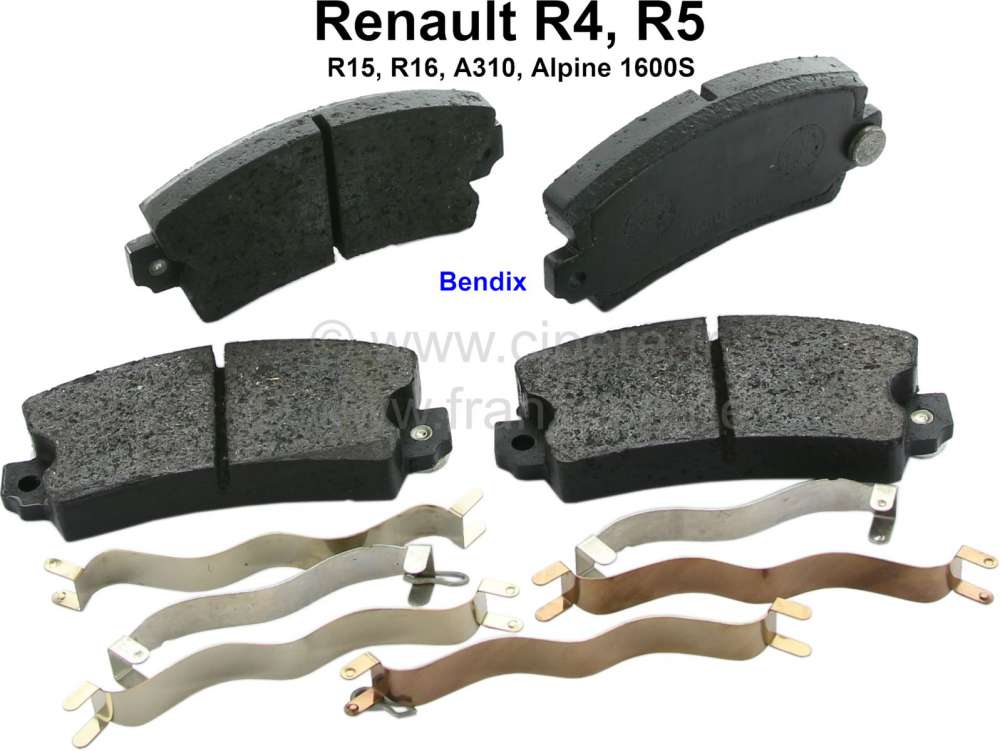 Renault - Brake pads front (1 set). Brake system: Bendix. Suitable for Renault R4, R5, R16, R15, Alp