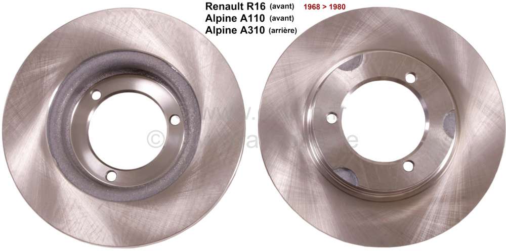 R16, brake disk (2 fittings) 254mm. Suitable for Renault 16 in front,  starting from year of construction 1968 to product