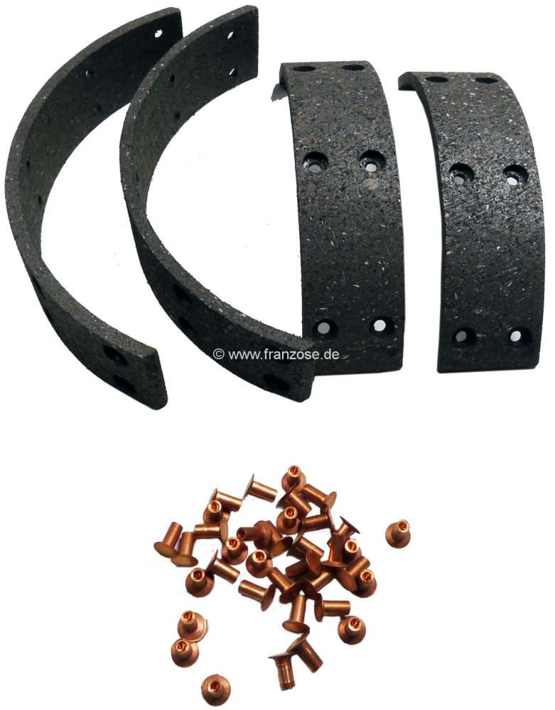 Alle - Brake shoe linings to rivet. Suitable in front + rear . For Renault 4CV, all years of cons