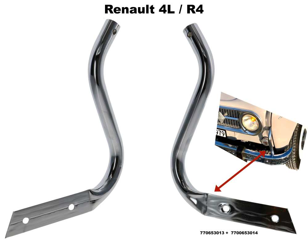 Renault - R4, chrome-plated bumper bar, front left + right (1 pair). Suitable for Renault R4 GTL. Or