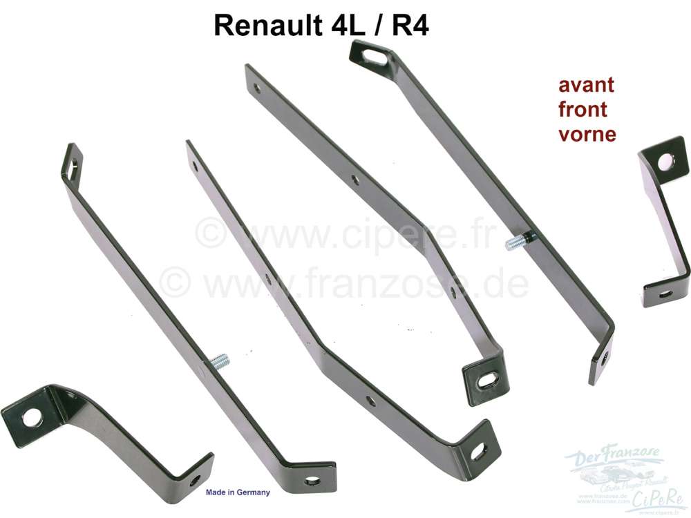 Renault - R4, Bumper mounting bracket in front (6 pieces). Color: Metal black paints. Suitable for R