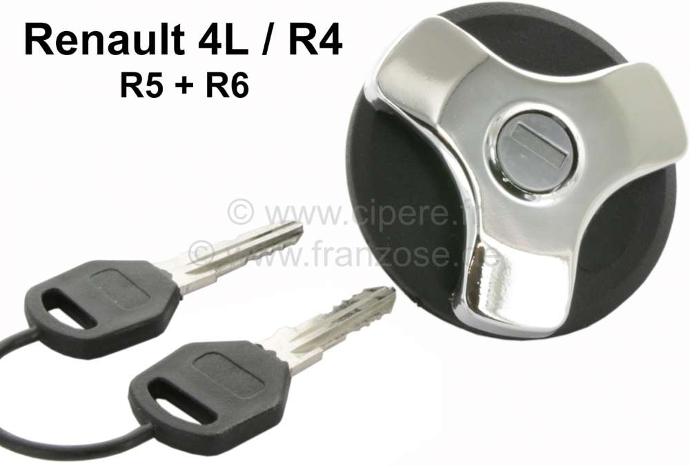 Renault - Fuel filler cap chromium-plates, lockable. Suitable for Renault R4, R5, R6. Mostly made fr