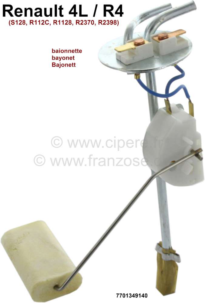 Renault - R4/R5, fuel sender (last version), with fuel return. For bayonet mount. Suitable for Renau