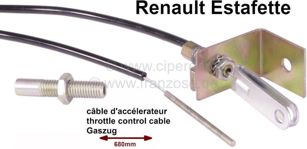 Alle - Estafette, throttle control cable. Suitable for Renault Etafette R2136 + R2137. Overall le