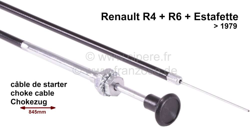 Renault - Choke cable Renault R4 + R6, Etsafette. Suitable to year of construction 1979. Sleeve: 730