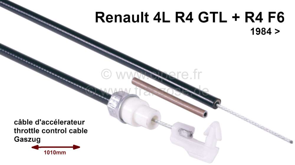 Renault - Throttle control cable Renault R4 GTL, R4 F6. Starting from year of construction 1984. Sle